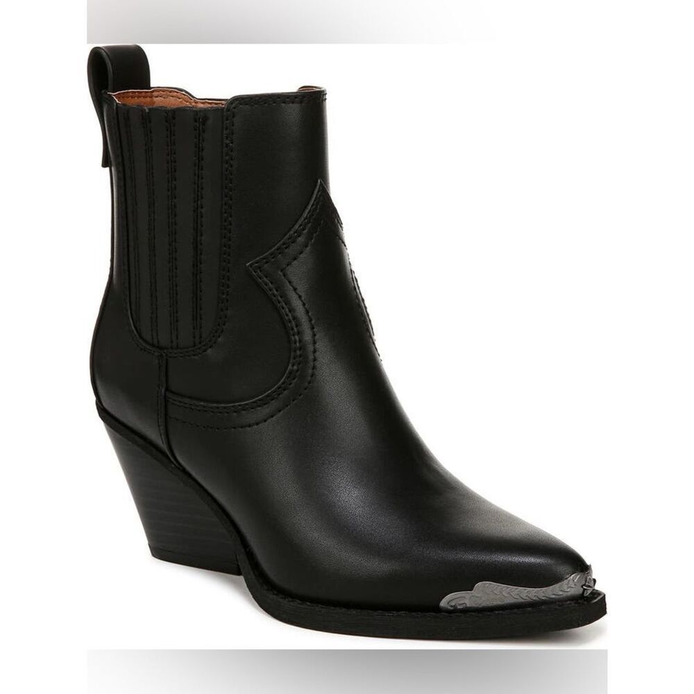 Zodiac Raylin western Black Leather Ankle Booties with Metal Toe size 10